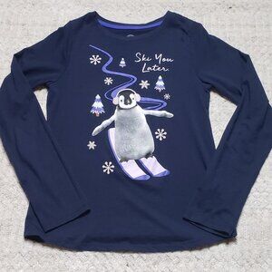 Wonder Nation Navy Blue Long Sleeve Shirt with Penguin Graphic Size XL